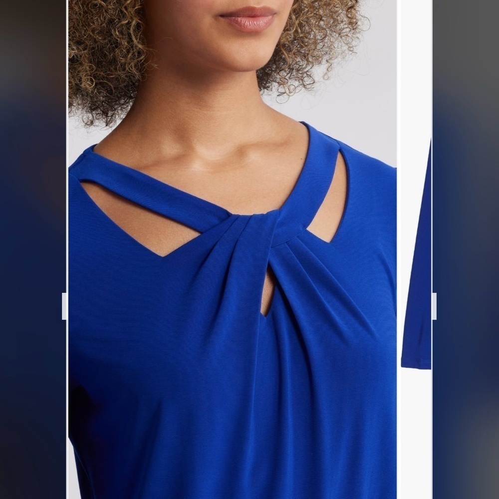 Kasper Three Quarter Sleeve Twist Neck Top in Navy Size SP - Picture 5 of 10